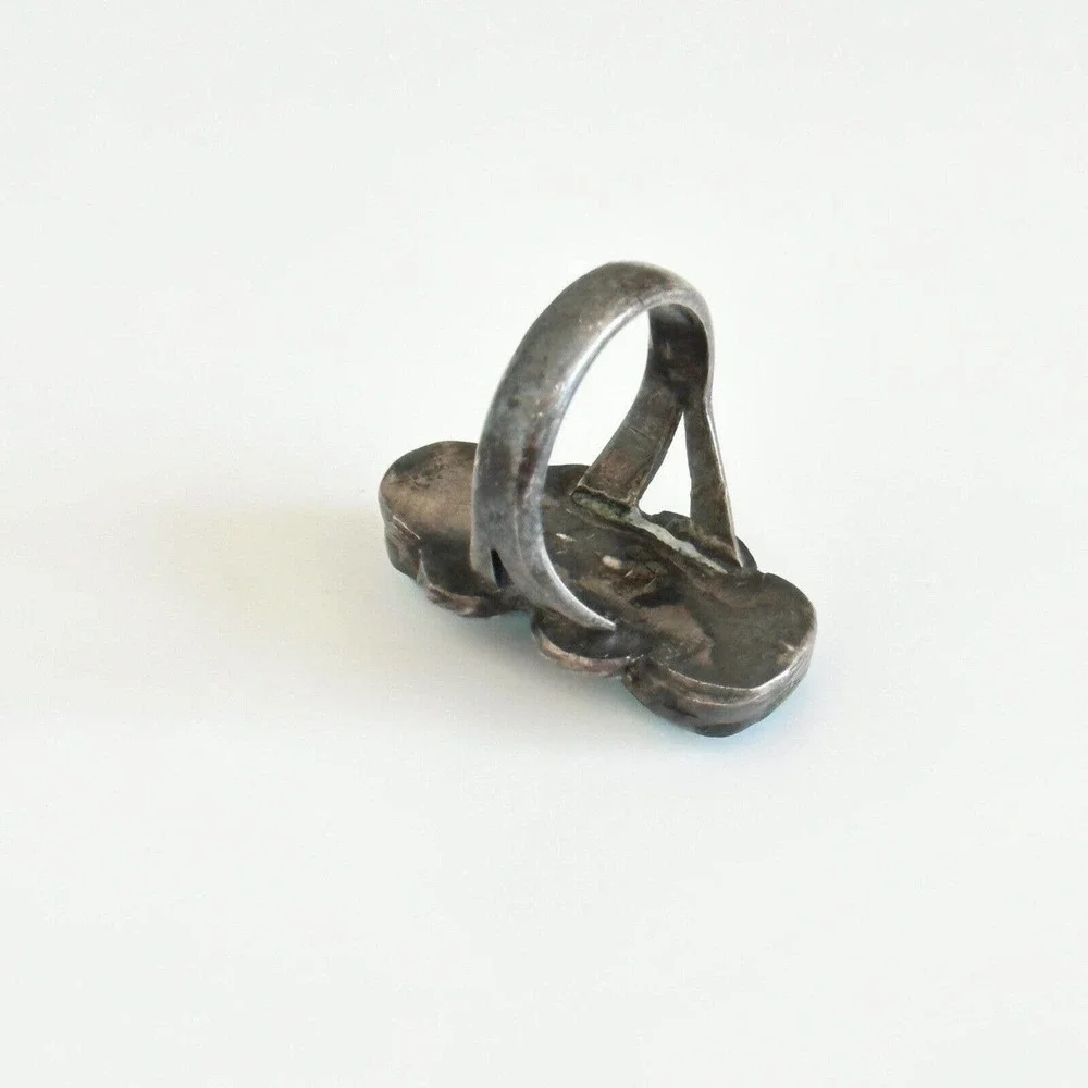 Vintage 925 Sterling Silver Turquoise Oxidized Darkened Band Ring Size 5.5